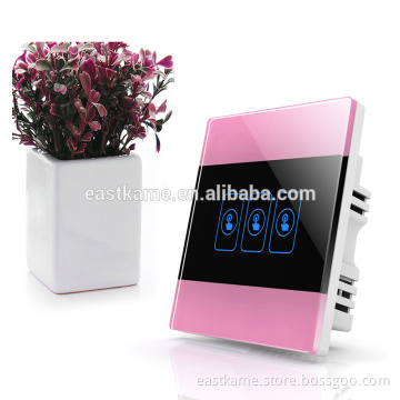 Pink 3 Gang Crystal Glass Panel Electronic Touch Smart Home Switch